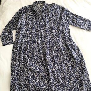 [SOLD] Ichi Antiquités Blue floral linen button front gather dress